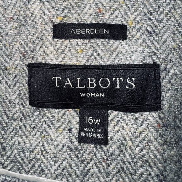 Talbots 16 Aberdeen Gray White Herringbone Tweed Wool Blend Blazer Jacket Career - Picture 6 of 7